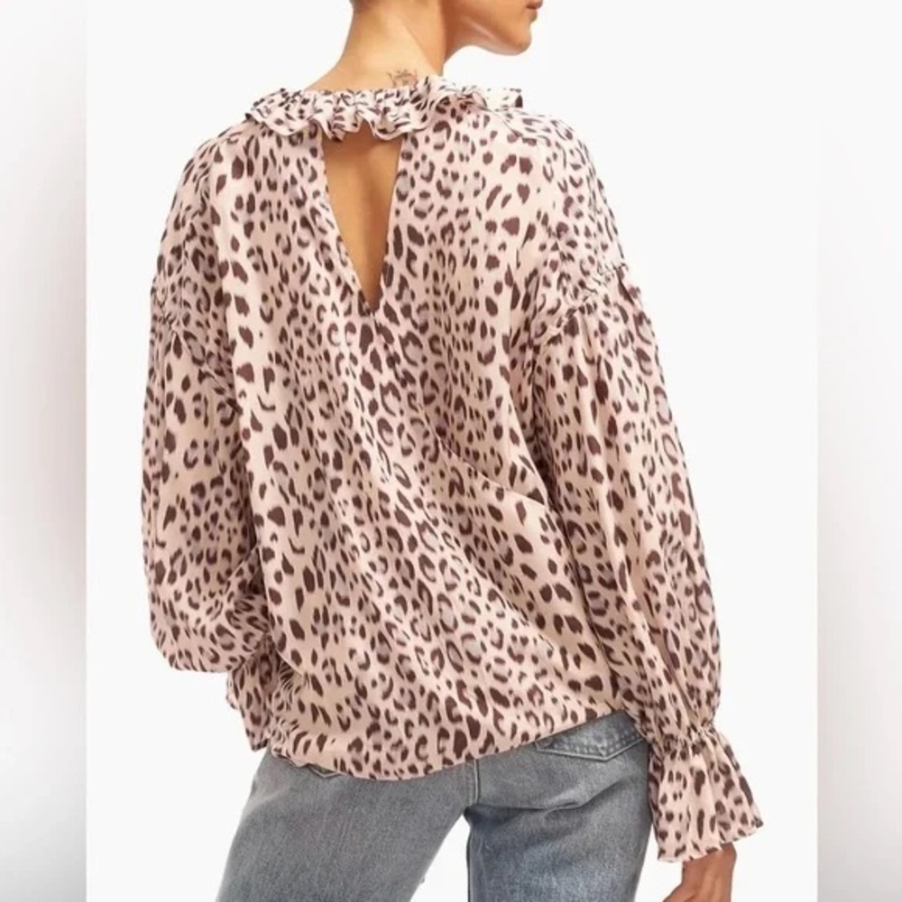 NWT Equipment Femme Silk Blend Farrah Peasant Leopard Long Sleeve Blouse Women S - Picture 2 of 8